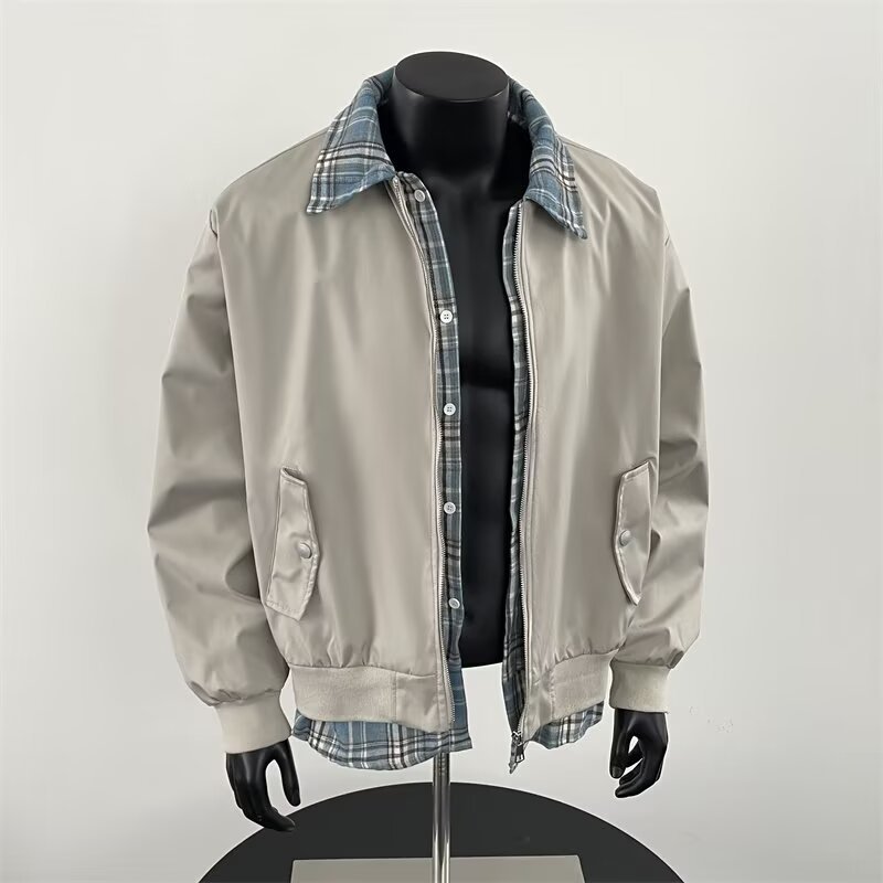 Men's Old Qian Style Two Piece Jacket Spring Autumn 2026 New Color Blocking Loose Fit Clean Fit Flight Jacket_voghion.com