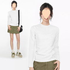 秋冬季德絨美式白色正肩修身恤女體恤內搭打底衫長袖百搭上衣春
