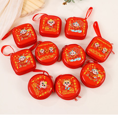 New Year Christmas Tin Money Purse Cartoon Dragon New Year Coin Zipper Bag Children's Small Wallet Candy Gift Box