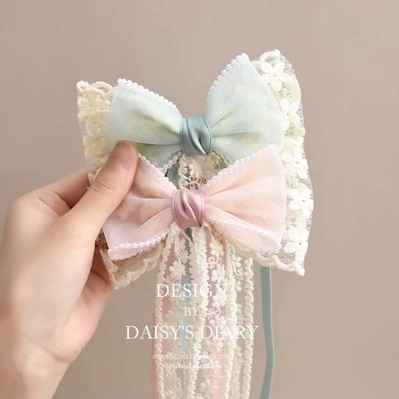 儿童蕾丝飘带发夹公主蝴蝶结头饰夹子小女孩汉服发饰女童发卡|undefined