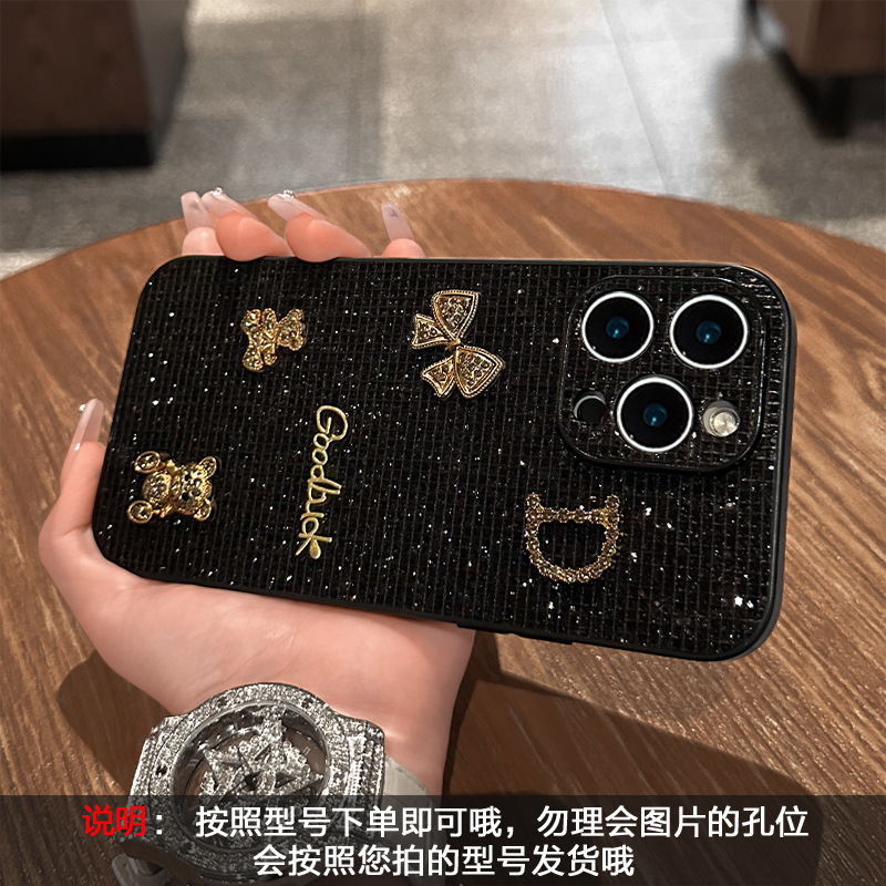 闪钻蝴蝶结小熊公仔适用苹果15promax手机壳iphone16轻奢高级感14|undefined