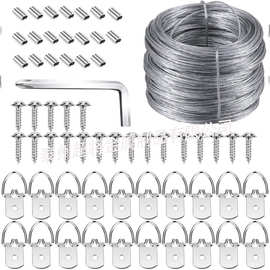 图片悬挂套件 D形环图片挂钩带螺丝带电线 相框 艺术不锈钢悬挂线