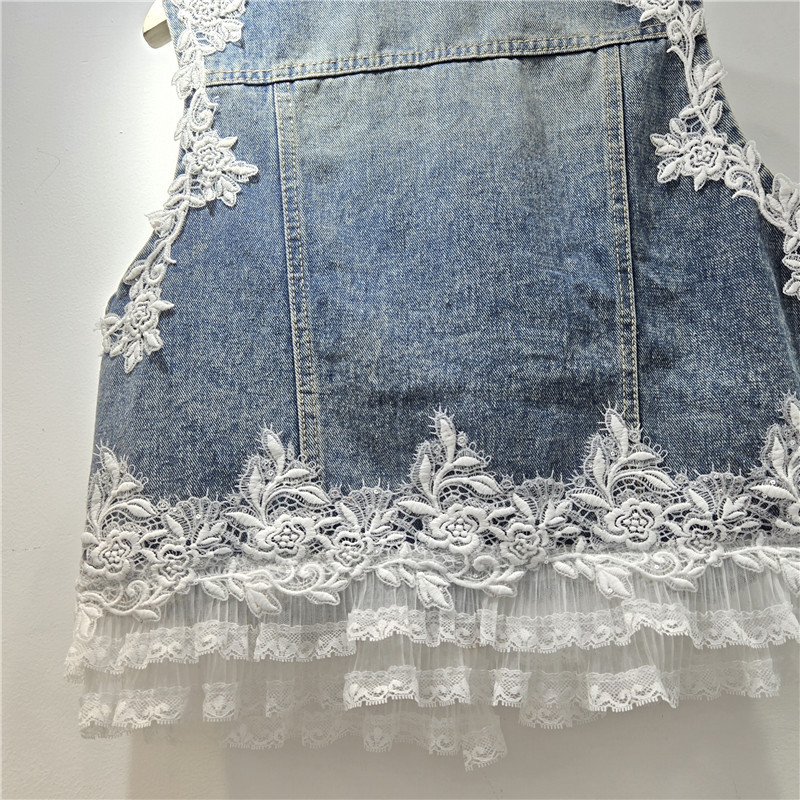 Estación europea de diseño pesado diamante de encaje chaleco chaleco de mujer nueva chaqueta de vaqueros suelta de moda image 4