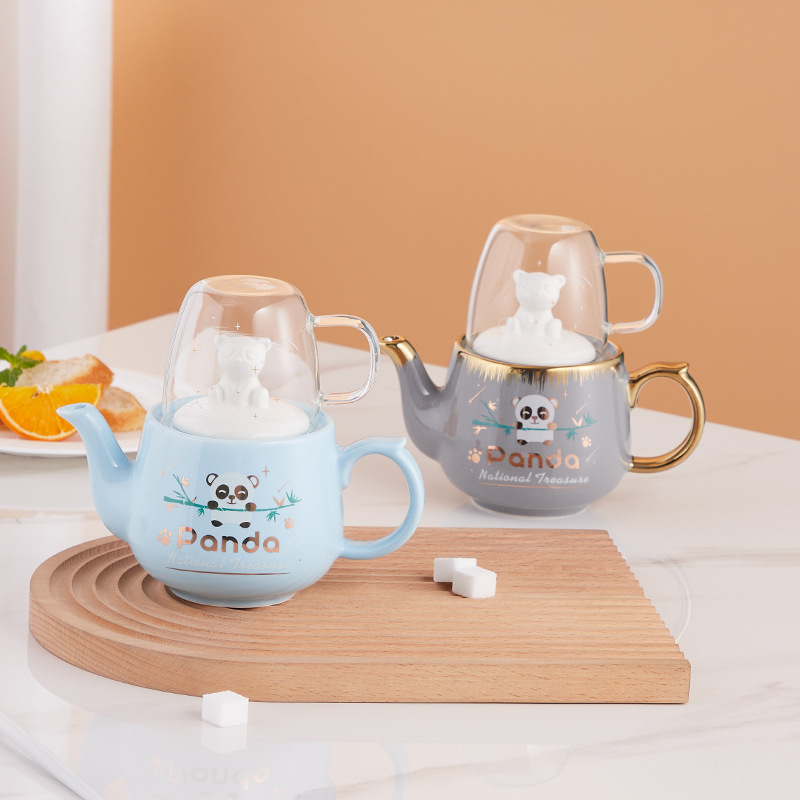 Cerámica Panda juego de té traje INS japonés Amazon Comercio exterior oferta especial puede añadir logo una olla una taza regalo