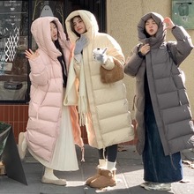 网红贝贝2025冬季新款长款过膝连帽羽绒服女宽松大衣外套加厚保暖