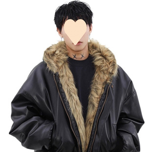 American Style High-end Jacket Cotton-padded Jacket Men's Winter fleece-lined Thickened Double-sided Fur One-piece Jacket Men's