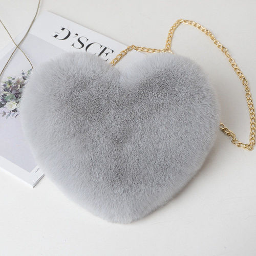  New Heart-Shaped Bag, Rabbit Fur Style Cute Fashion Heart Bag, Ladies Handbag Heart Plush Bag for Women