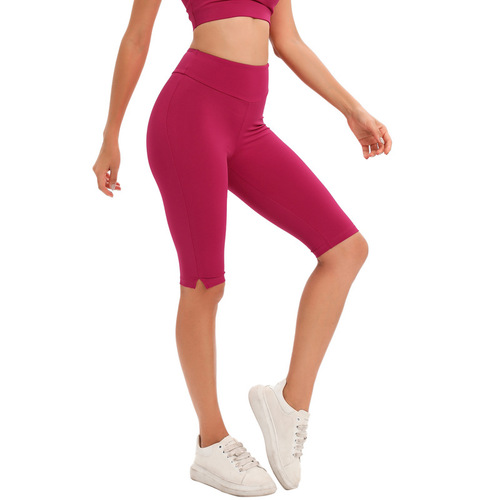 Cross-border high-waist lifted lulu yoga pants for women, elastic tight mid-rise underwear with invisible bare feel running fitness five-pocket pants