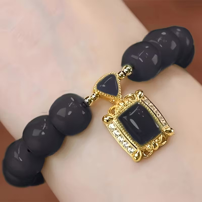 S136-8*6 black barrel bead jade "rising sun" bracelet #sz1515