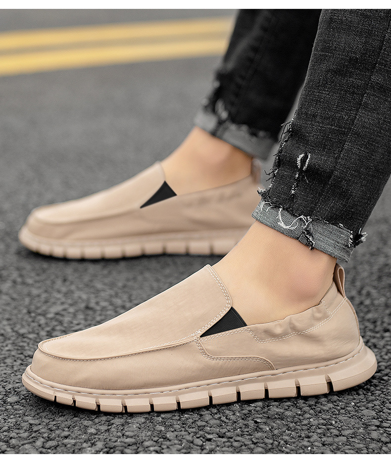 High-Quality Waterproof Umbrella Fabric Casual Men's Elastic Slip-On Old Beijing Cloth Loafers One-Step Dad Shoes_vogvips.com