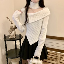 红色圣诞纯欲辣妹甜美毛衣方领小心机露肩潮流针织打底衫上衣女潮