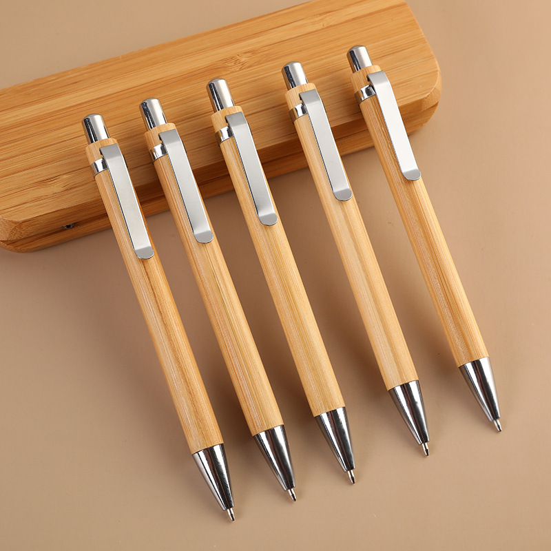 Eco-friendly bamboo ballpoint pen, retro advertising gift pen, smooth writing, logo printing, push-type bamboo and wood pen, oil-based ballpoint pen