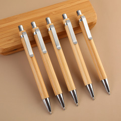 Eco-friendly bamboo ballpoint pen, retro advertising gift pen, smooth writing, logo printing, push-type bamboo and wood pen, oil-based ballpoint pen
