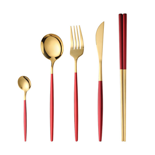 Nordic ins Portuguese stainless steel knife, fork and spoon four-piece set of Western tableware steak knife, fork, spoon and chopsticks set wholesale