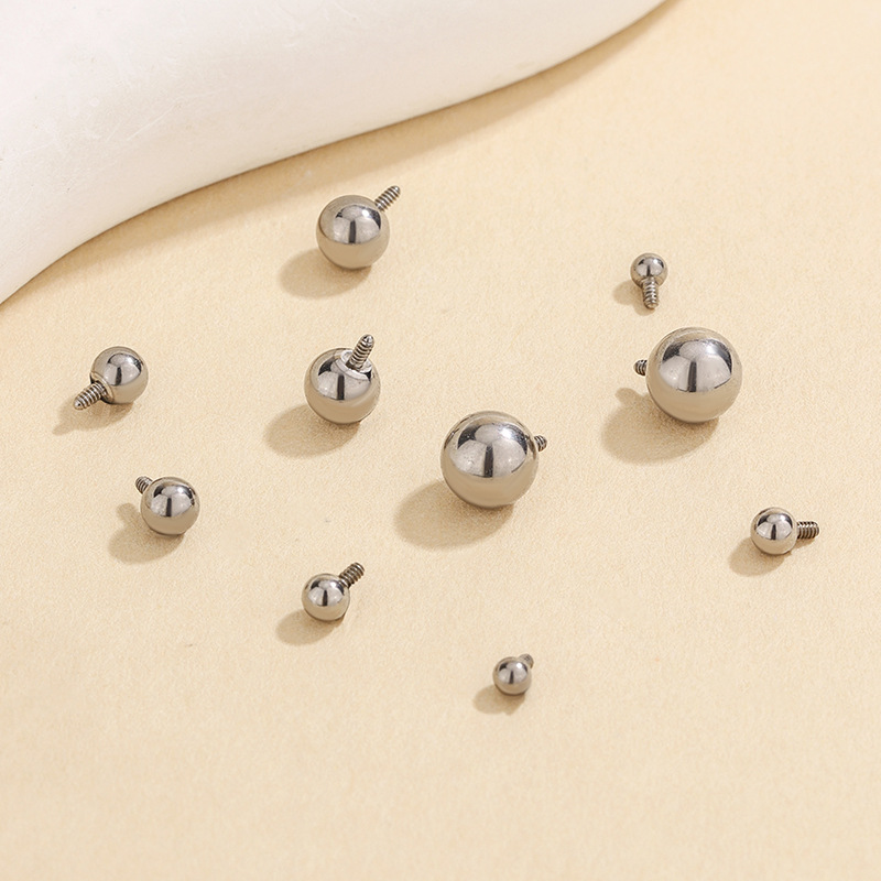 G23 Titanium Alloy Ear Studs With External Thread, Round Ball Basic Replacement Piercing Jewelry For Eyebrow, Tongue,_voghion.com