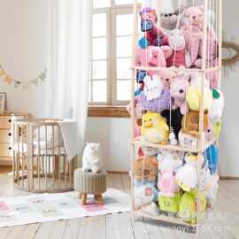 2025新款实木三层玩具笼幼儿园毛绒玩具收纳架动物园公仔玩偶架