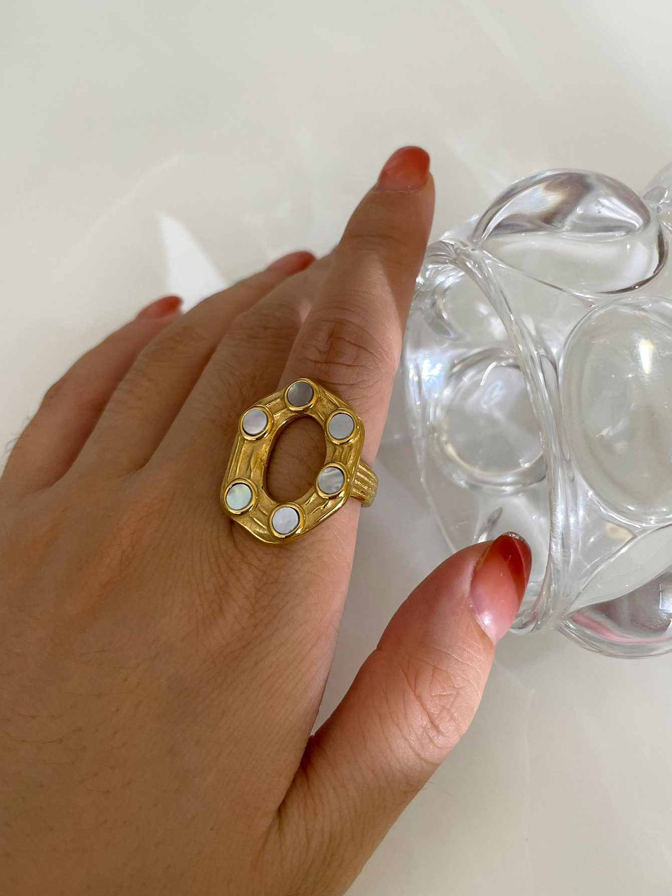 316L Stainless Steel Material 18K Gold Plated 316L Stainless Steel Shell Hexagon Waterproof Non Tarnish Surgical Steel Simple Style Rings For Women's