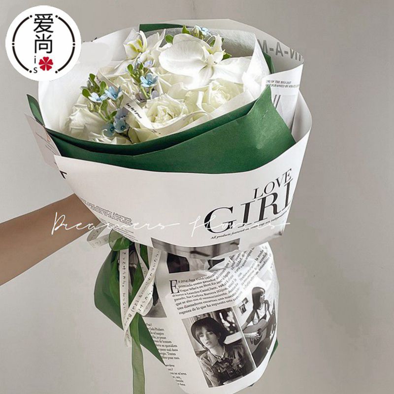 新款欧雅摩登女孩复古英文报鲜花花束防水英文包装礼品纸画报纸