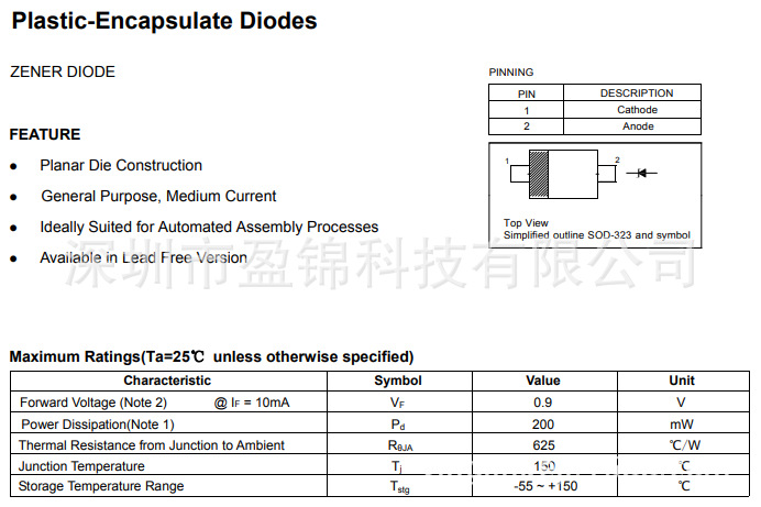 BZT52C2V0S-BZT52C51S稳压二极管2.2-7.5V 300mW SOD-323现货库存
