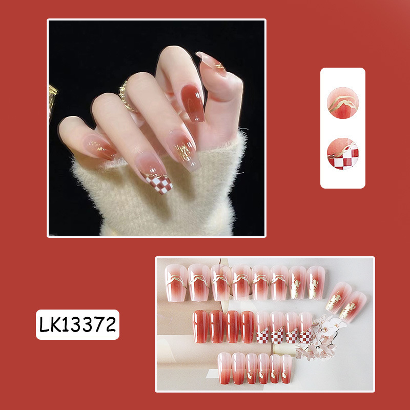 Pequeño Libro Rojo TikTok usar gel de gelatina de uñas parche de uñas desmontable corto terminado temperamento de belleza de uñas pieza de belleza de uñas