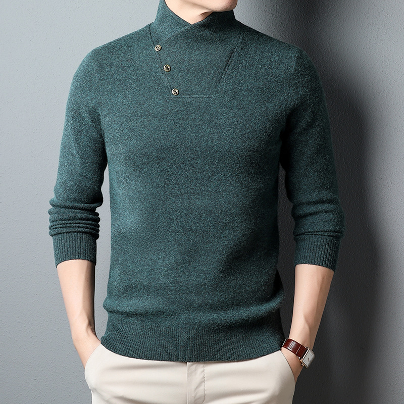 2022秋冬長袖現貨加厚中青年綠色合體型休閑毛線衣冬季男士羊毛衫