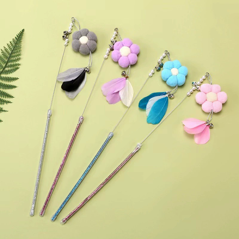 Фея забавная кошачья палочка Домашние животные принадлежности кошачья игрушка перья колокольчики цветы котенок котенок кошачий дрожащий звук забавный кошачий артефакт