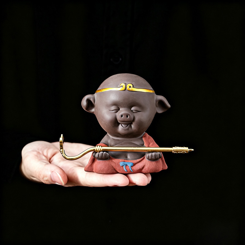 创意紫砂二师兄茶宠摆件可爱猪八戒造型茶桌假山鱼缸盆景装饰品