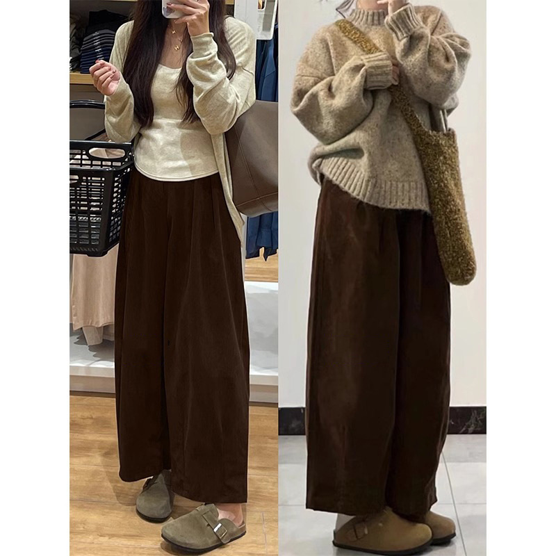 Thickened Corduroy Wide-Leg Pants for Pregnant Women, Suitable for Petite Women, Slimming Effect, Autumn Season