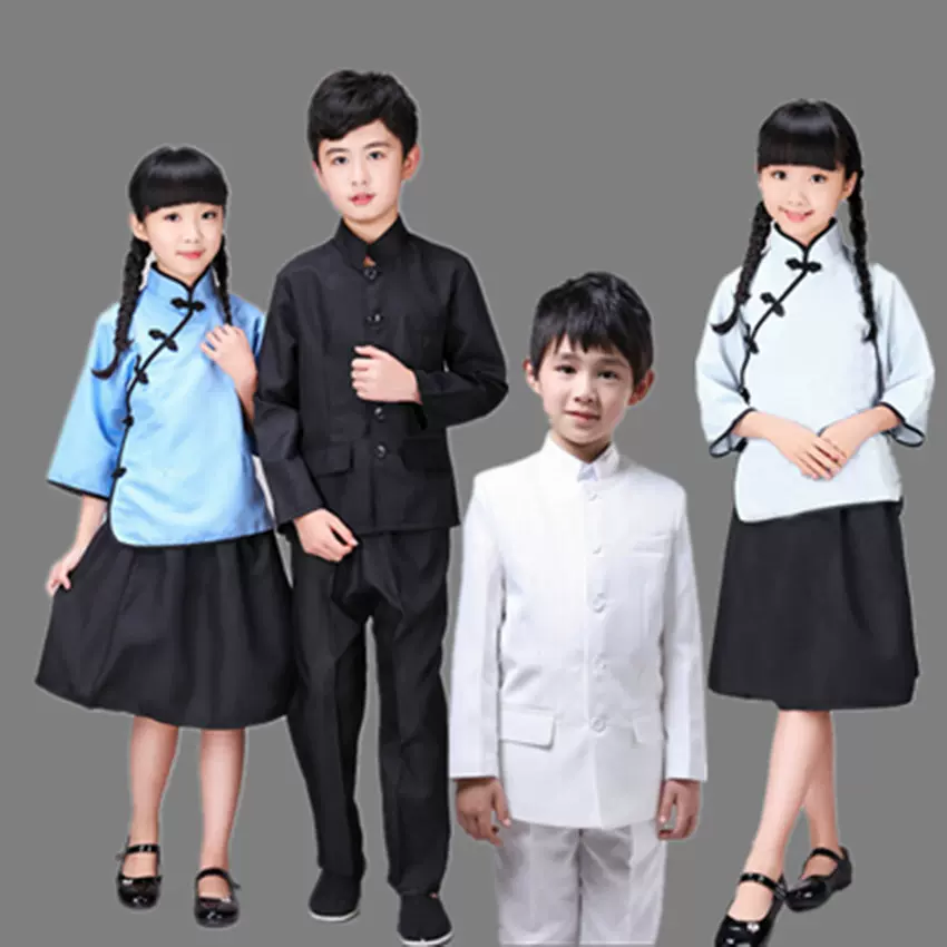 男女童中山装合唱演出服毕业季摄影摄影服装表演服中国风朗诵服装