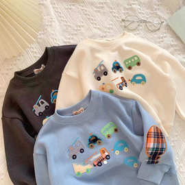现货！秋季日系卫衣 儿童小汽车刺绣洋气潮款可爱宝宝套头长袖上