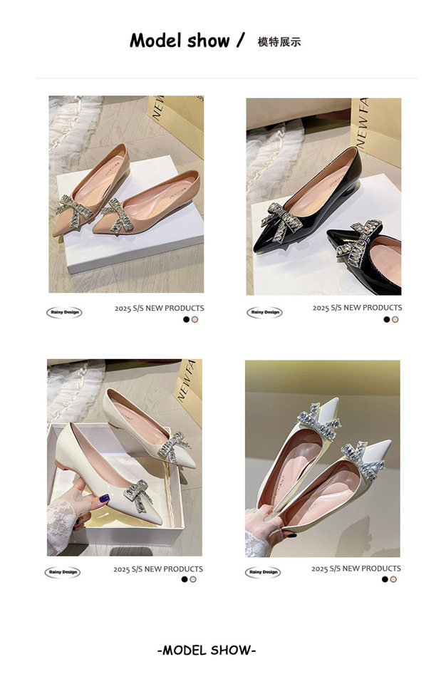 Giày cao gót nữ mũi nhọn gót xuồng đính đá nơ, đế độn cao bên trong 3 cm — Màu mơ, Màu trắng be, Màu đen chi tiết 8