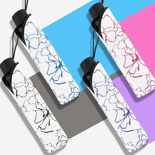 Korean hibiscus flower pattern small fresh rainy day umbrella anti-UV vinyl sun umbrella folding umbrella