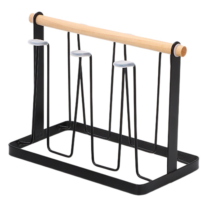 Titular de la taza de drenaje de hierro de estilo japonés hogar mango de madera sostenedor de la taza de agua con bandeja portavasos de cocina estante de almacenamiento de taza