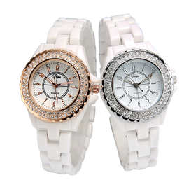 夏天经典爆款 韩版品牌女士石英表 白色陶瓷女表防水学生时尚手表