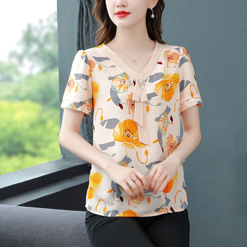 Foreign trade short-sleeved t-shirt female mother summer fashion 2022 new style middle-aged and elderly women summer fashionable tops