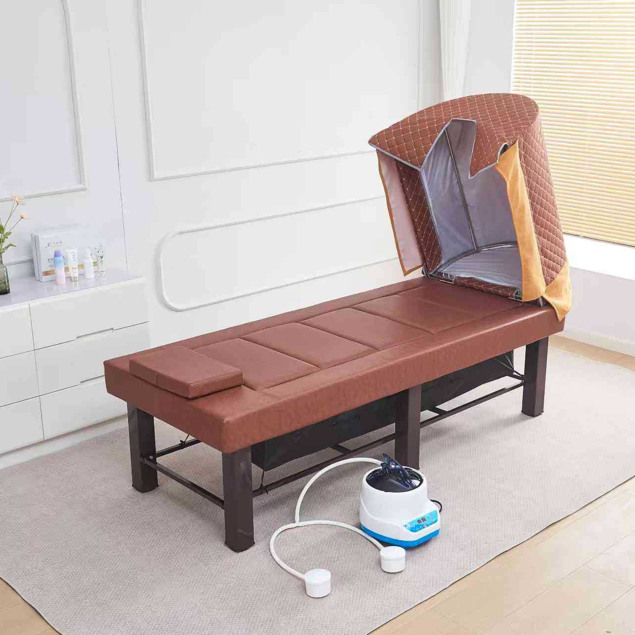 Cama de moxibustión de moxibustión de cuerpo entero, cama de fumigación cerrada doméstica, cama de fisioterapia de masaje de madera sólida automática especial para salón de belleza