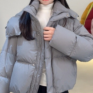 Puff Down Jacket Short Loose Thick Internet Popular Winter Warm Simple Loose Women's Down Jacket Grey