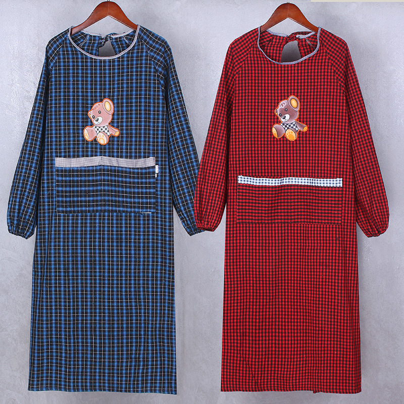 Apron Workwear Thickened Pure Cotton Kitchen Full-Body Skirt Long-Sleeved Oil-Proof and Stain-Proof Special Extended Length for Adults Women Cotton Linen