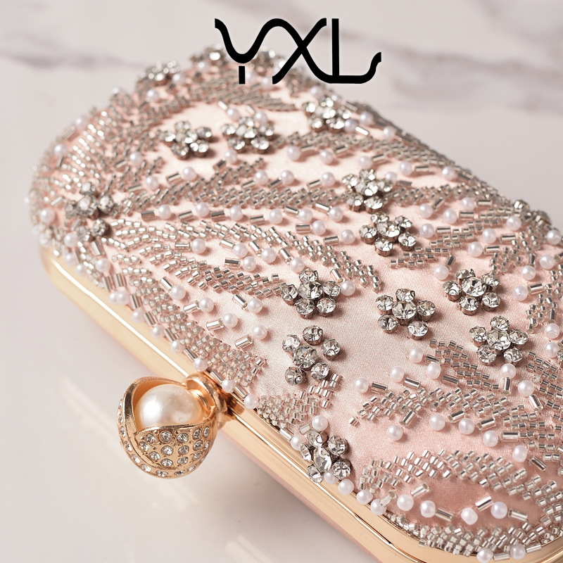 Nuevo bordado de perlas transfronterizas bolsas de cena de diamante bordado bolsas de fiesta bolsas de vestido de champán bolsas de novia