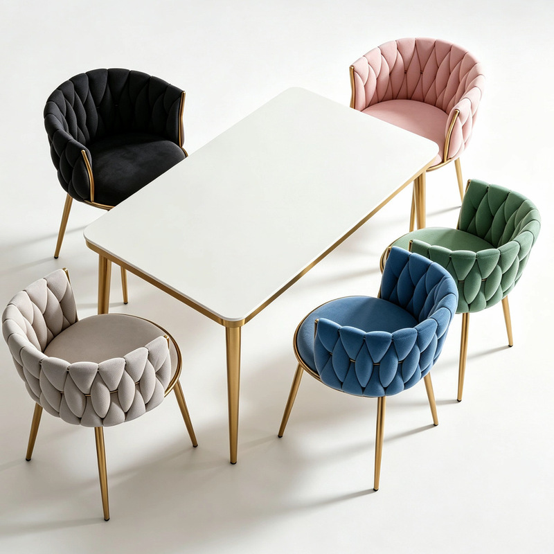 Light Luxury Home Dining Table and Chair Set, Velvet Dining Chairs with Metal Frame for Living Room