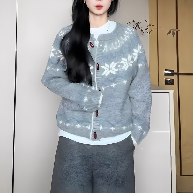 秋冬新品减龄气质高级感独特别致灰色软糯毛衣法式小资针织开衫女|undefined