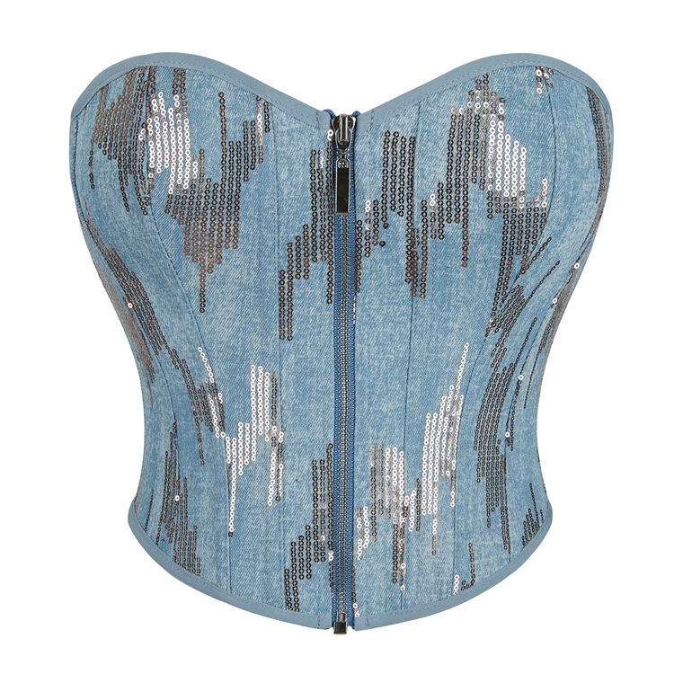 Nuevo estilo azul cremallera plateada esquinilla damas pechos cortes de corte corte corte corte de corte Amazon AliExpress transfronterizo