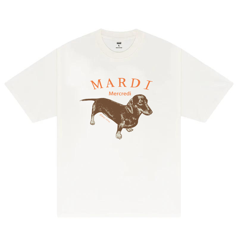 韓国Mardi半袖女性夏ソーセージ犬プリント金高銀同型Jennieカジュアル綿綿重ポンドtシャツ|undefined