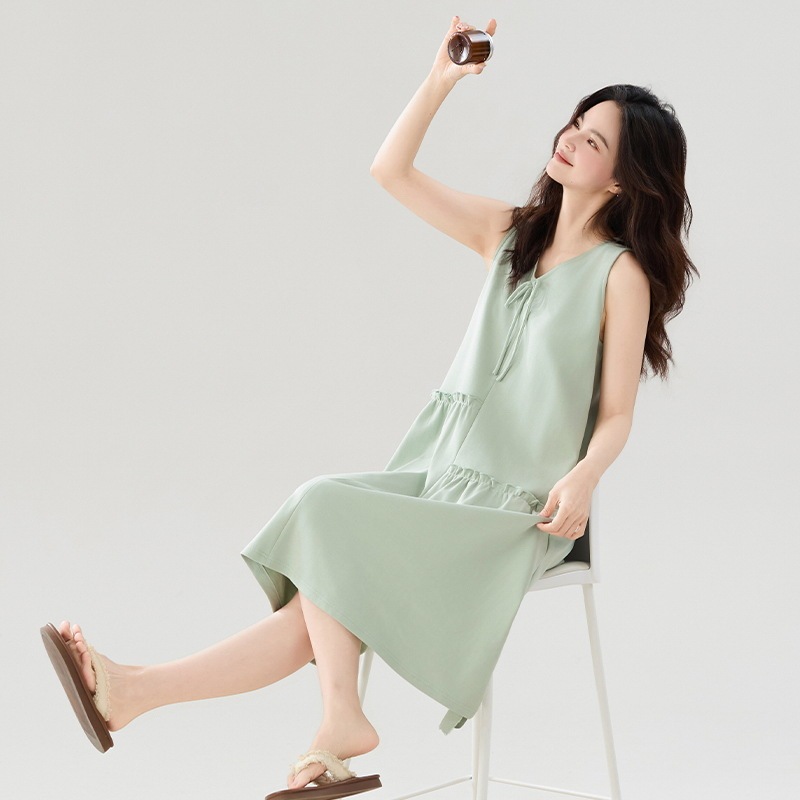 Nightdress Women's Summer Cotton Sleeveless 2025 New Casual Sling Skirt Sexy Vest Loose plus size chubby girl Pajamas