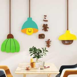 网红三餐四季3d立体墙贴画创意北欧风吊灯客餐厅墙面装饰房间布置