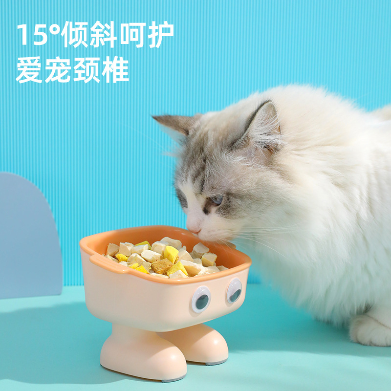 Cuenco inclinado del robot Hawo, cuello, boca oblicua, cuenco de comida para gatos, cuenco de plástico para mascotas universal para gatos y perros, cuenco antideslizante para pies altos