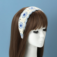 法式針織發箍花朵鏤空髮帶發箍拍照百搭頭箍名族風高顱頂髮飾跨境