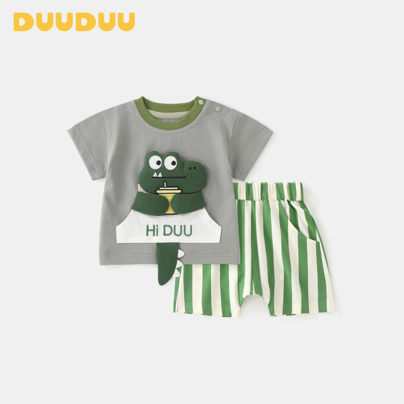 DUUDUU Dinosaur 2025 Summer Short-sleeved Sportswear Baby Clothes Children's Top Shorts Class A Boys' suit