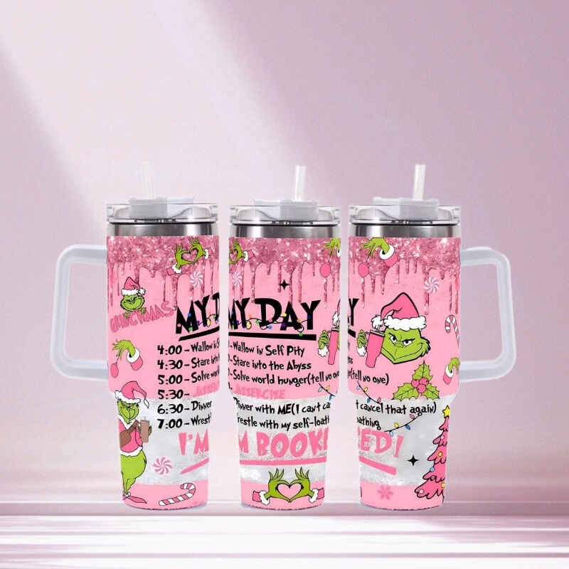 Cross-border stainless steel car cup ice bully new Christmas Grinch 40oz coffee travel cold handle thermos cup