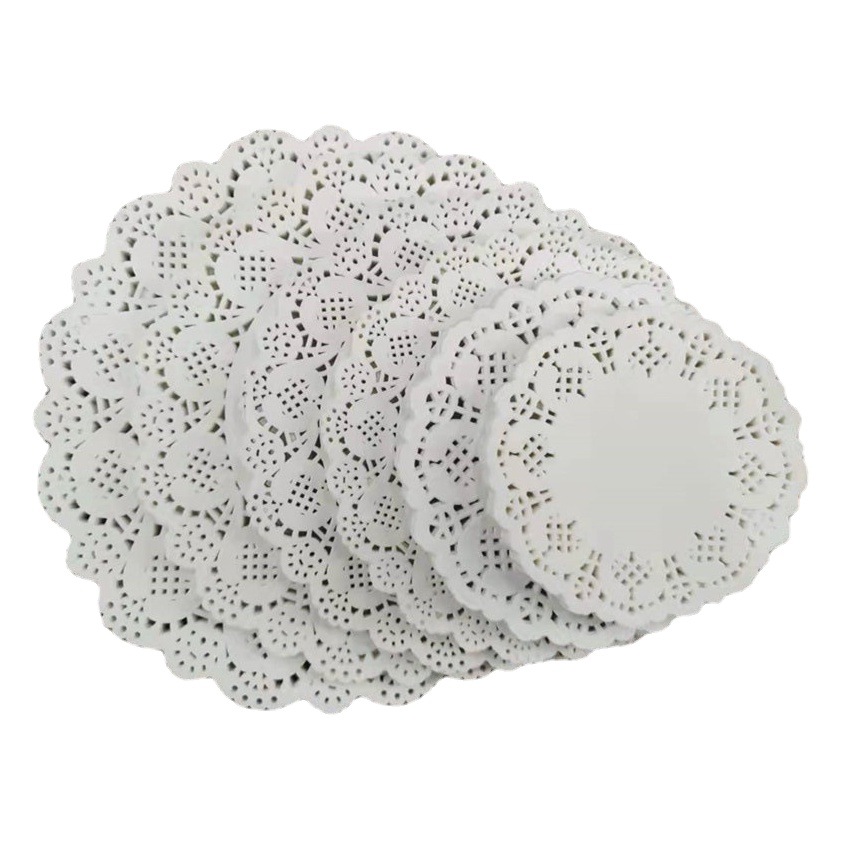 Venta al por mayor de papel de fondo de flor redonda papel absorbente de aceite 100 hojas/paquete de alimentos para hornear pastel de postre papel de pizza papel de encaje